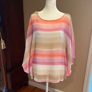 EUC Ruby Rd Striped Sheer Dolman  Blouse with 3/4 Sleeves and Relaxed Fit